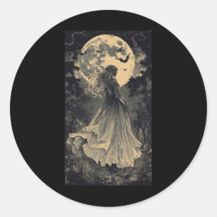 Beautiful Witch Gothic Fantasy Vampire Moonlight Classic Round Sticker