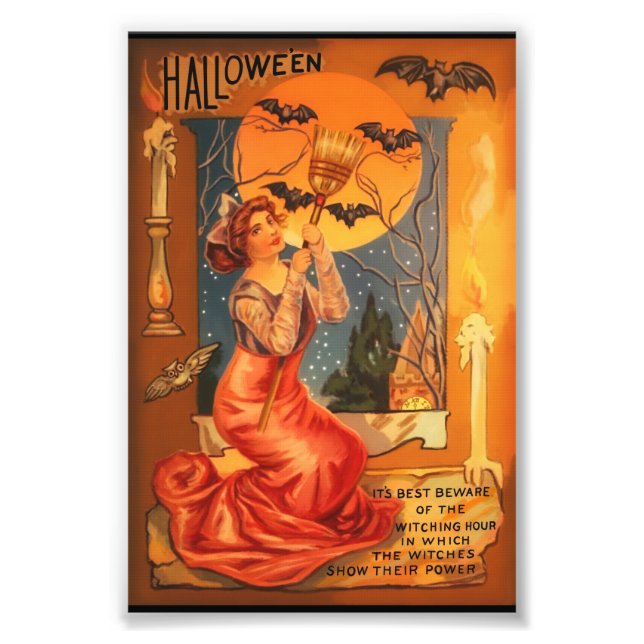 Beautiful Witch Vintage Halloween Greeting Photo Print (Front)