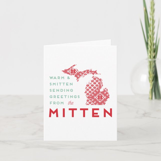 Beautiful witty Michigan Christmas Holiday Mitten Card (Front)