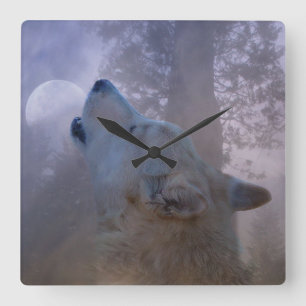 Beautiful Wolf and Moon Clock