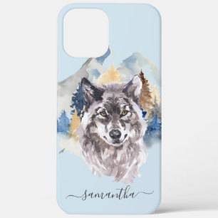 Beautiful Wolf Head Watercolor Forest Monogram iPhone 12 Pro Max Case