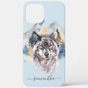 Beautiful Wolf Head Watercolor Forest Monogram iPhone 12 Pro Max Case