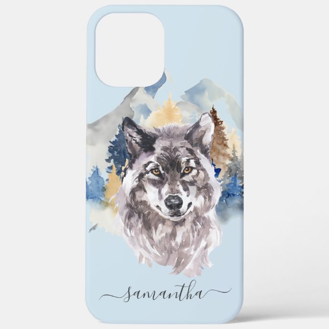 Beautiful Wolf Head Watercolor Forest Monogram Case-Mate iPhone Case (Back)