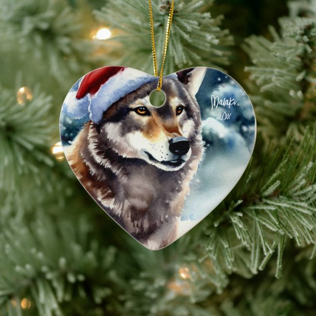 Beautiful Wolf in Snow Ceramic Ornament (Tree)