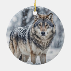 Beautiful Wolf in Snow Christmas Holiday Ceramic Ornament
