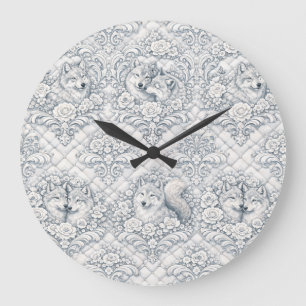 Beautiful Wolves in Chinoiserie and Rococo Rival Large Clock