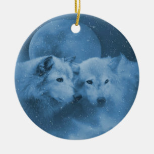Beautiful Wolves in the Snow Holiday Ornament