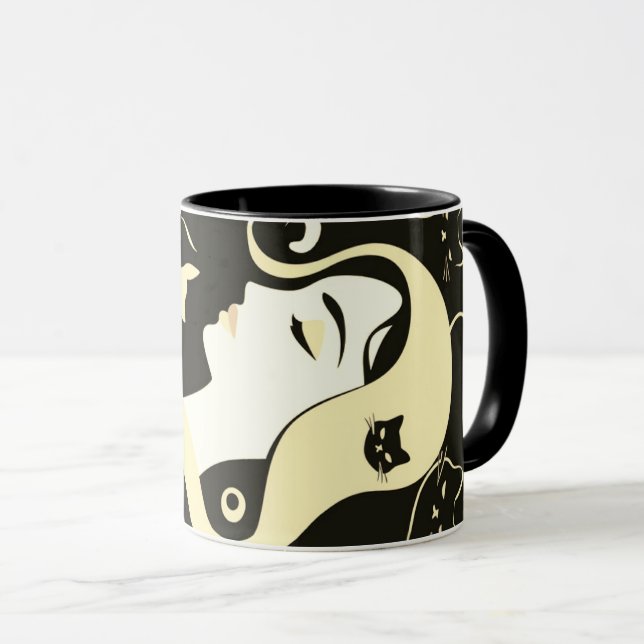 Beautiful Woman and Cats mug (Front Right)