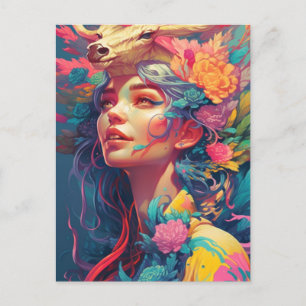 Beautiful Woman and Flowers Postcard