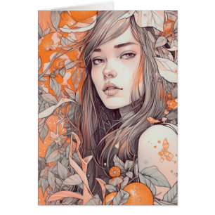 Beautiful Woman and Oranges Blank Inside Greeting