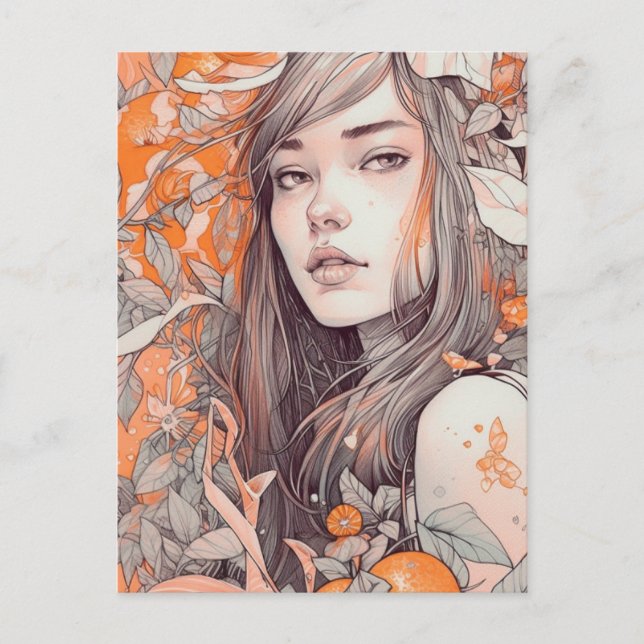 Beautiful Woman and Oranges Postcard (Front)