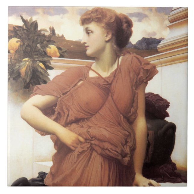 Beautiful Woman at the Fountain Ceramic Tile (Front)