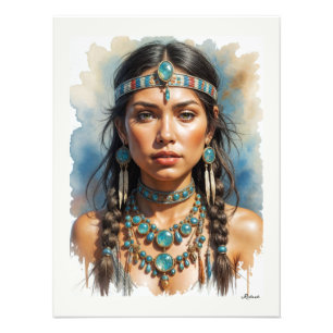 Beautiful Woman Boho Native American With Jeweller Photo Print