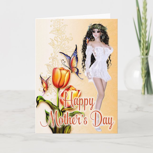 Beautiful Woman & Butterflies - Mother's Day Card (Front)
