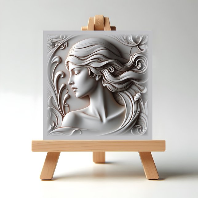 Beautiful Woman Ceramic Tile (Beautiful Woman in marble on easel display)