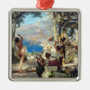 Beautiful Woman Dancing Between Daggers Metal Ornament