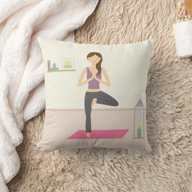Beautiful Woman Doing Yoga In A Decorated Room Cushion (Blanket)
