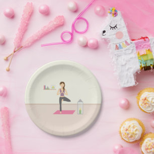 Beautiful Woman Doing Yoga In A Decorated Room Paper Plate