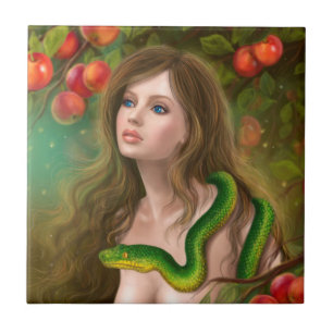Beautiful woman Eve and snake. Ceramic Tile