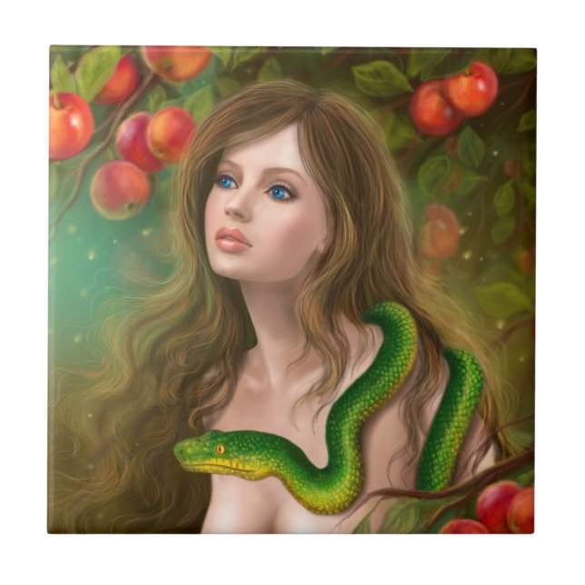 Beautiful woman Eve and snake. Ceramic Tile (Front)