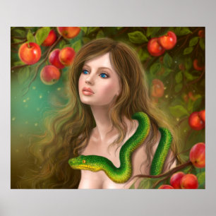 Beautiful woman Eve and snake. Poster
