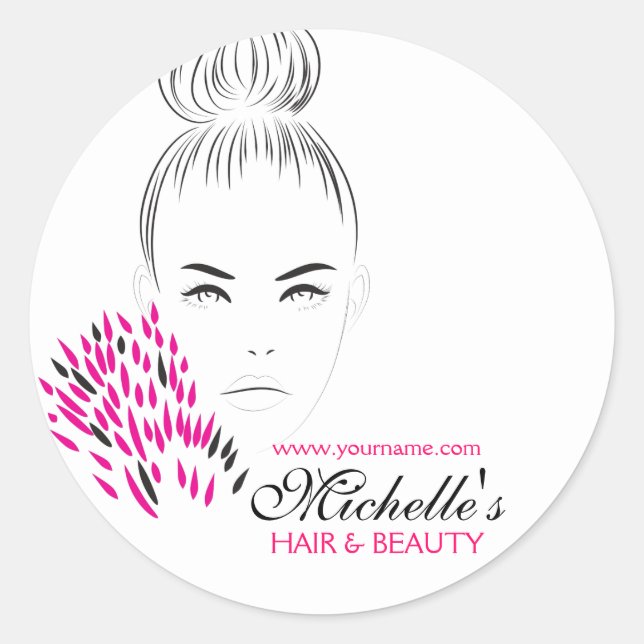 Beautiful woman fashion illustration branding classic round sticker (Front)
