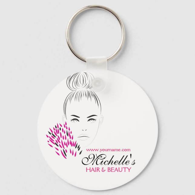 Beautiful woman fashion illustration branding key ring (Front)