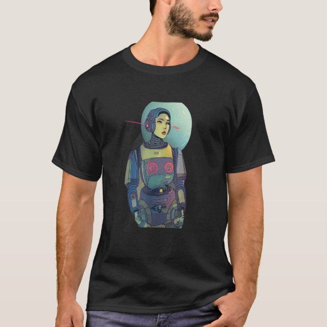Beautiful Woman In A Cyberpunk Space Suit Dreamy D T-Shirt (Front)