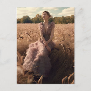 Beautiful Woman in a Dress in a Field Postcard