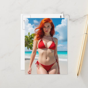 Beautiful Woman in a Red Bikini Postcard