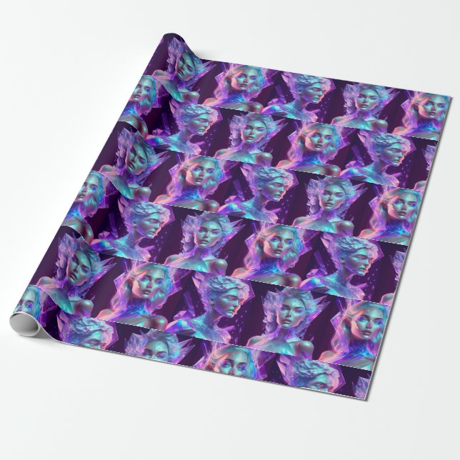 Beautiful Woman in Blue and Purple Icy Glass  Wrapping Paper (Unrolled)