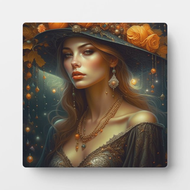 Beautiful Woman in Hat Ethereal Ai Art Plaque (Front)