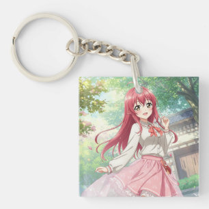 Beautiful woman in nature key ring