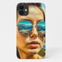 Beautiful Woman in Sunglasses Mountain Reflectoin