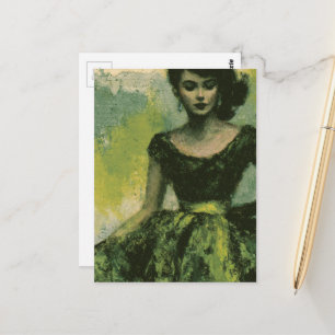 Beautiful Woman in the 1950s Green Dress Postcard