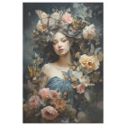 Beautiful Woman in Vintage Dress with Butterflies