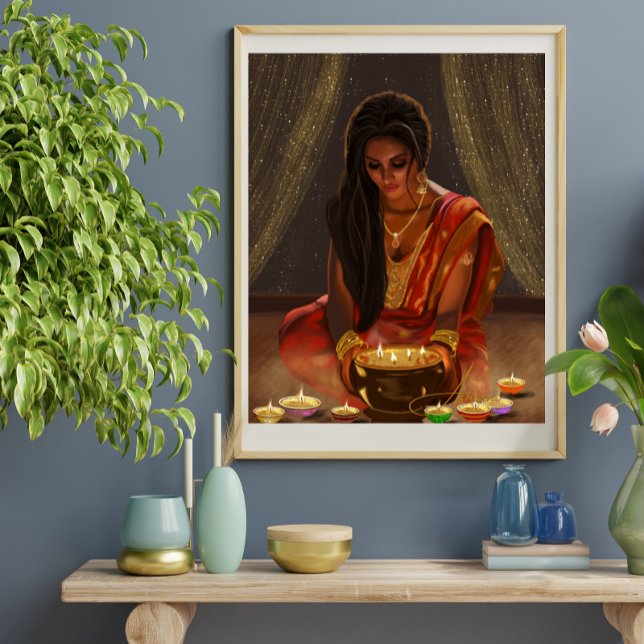 Beautiful Woman Indian Digital Art Portrait Saree Poster (Creator Uploaded)