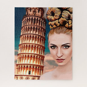 Beautiful woman leaning tower of pisa abstract art jigsaw puzzle