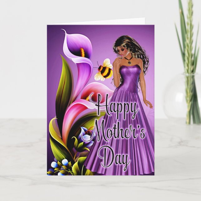 Beautiful Woman & Lily Flowers Mother's Day Card (Front)