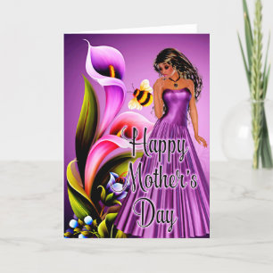 Beautiful Woman & Lily Flowers Mother's Day Card