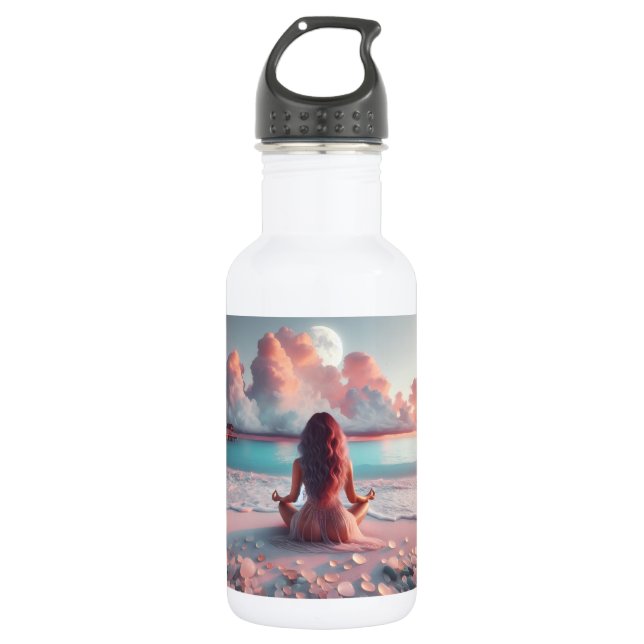 Beautiful Woman Meditating on Beach Blank 532 Ml Water Bottle (Front)
