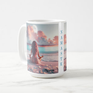 Beautiful Woman Meditating on Beach Blank Coffee Mug