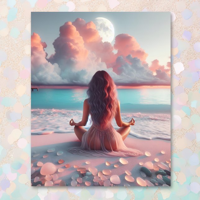 Beautiful Woman Meditating on Beach Blank Photo Print (Creator Uploaded)