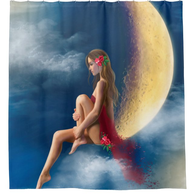 beautiful woman night fairy on moon shower curtain (Front)
