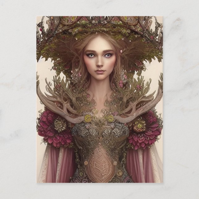 Beautiful Woman of Forest Plants and Flowers  Postcard (Front)