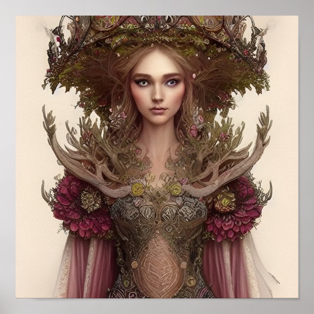Beautiful Woman of Forest Plants and Flowers Poster (Front)