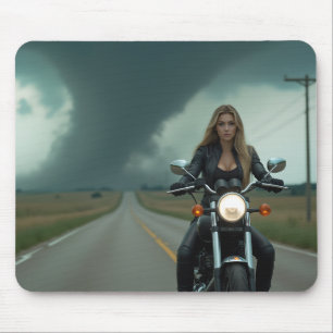 Beautiful Woman on Motorcycle \ Tornado Mouse Pad