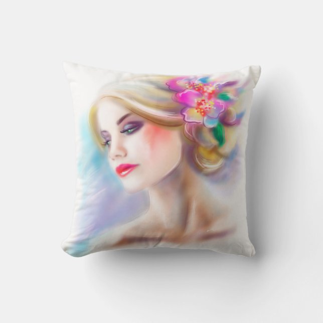 beautiful woman portrait fashion illustration cushion (Front)