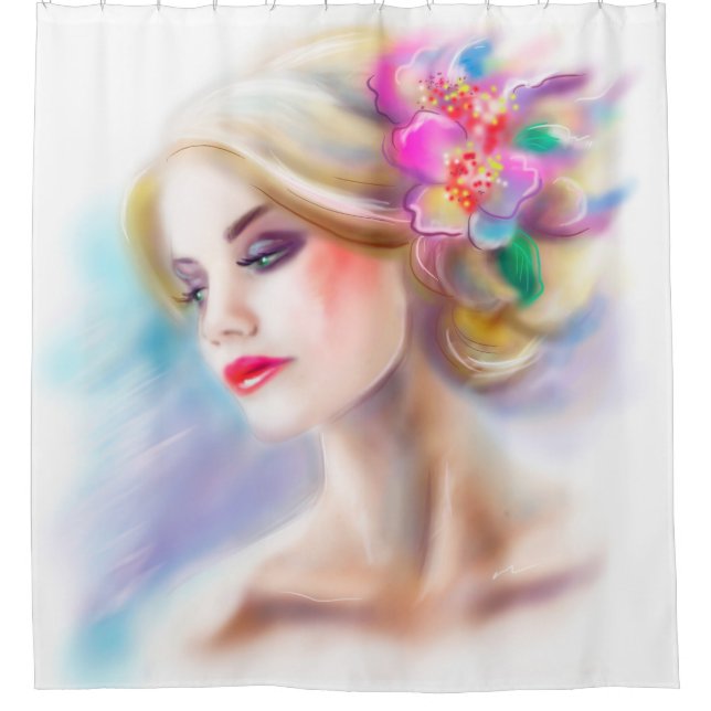 beautiful woman portrait fashion illustration shower curtain (Front)
