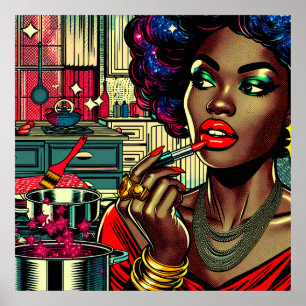 Beautiful Woman Putting on Lipstick Poster